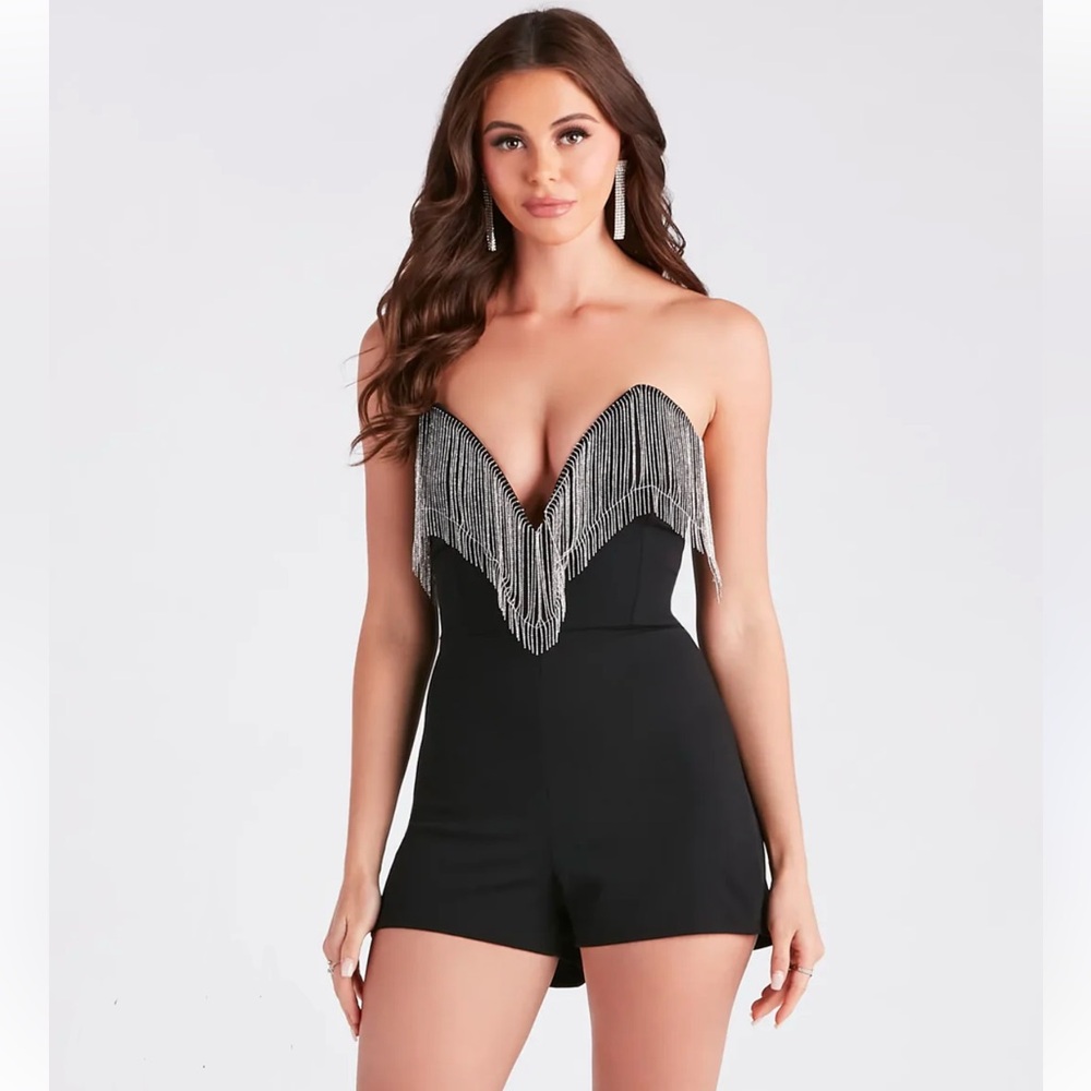 Windsor After Dark Fab Chain Plunging Neckline Strapless Romper Large